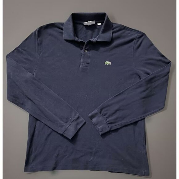 Lacoste Long Sleeve Polo Shirt Blue Embroidered Gator Logo Size 5 US Large - Picture 1 of 3